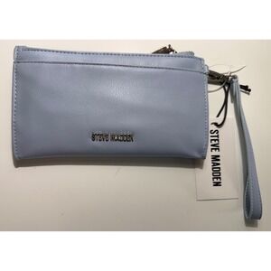 Steve Madden Brivers Wristlet Light Blue Vegan Leather Zip Around Clutch Wallet